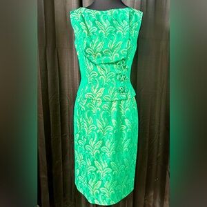 Vintage 1960s Green, Gold Brocade Dress, Size S